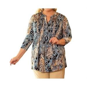NEW ON THE PLUS SIDE 3/4 sleeve v-neck tunic top - plus size in mosaic jungle